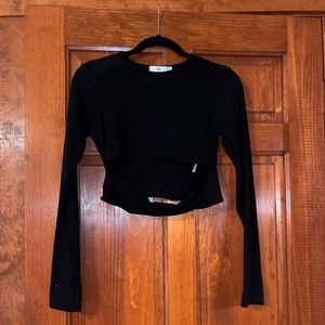 Black Longsleeve Crop Cut Out Shirt